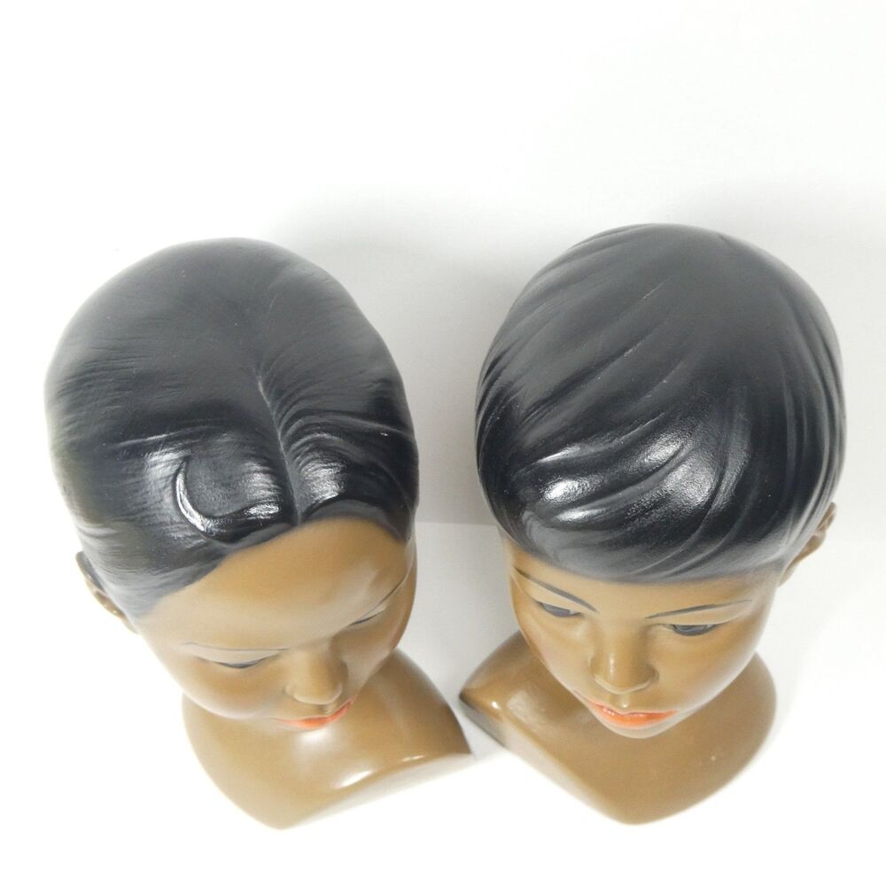 2 Marwal Busts Chalkware 1960s African American Heads Statues Ceramic MCM - Picture 3 of 15